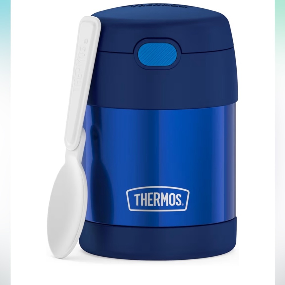 NWOT Thermos Funtainer Blue Insulated Food Jar‎ with White Spoon 10oz